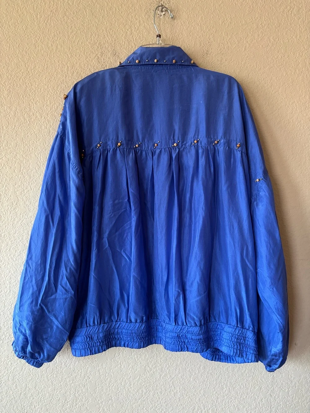Rare Vintage 80’s Mureli Royal Blue 100% Silk Beaded Track Jacket Set XL NWT